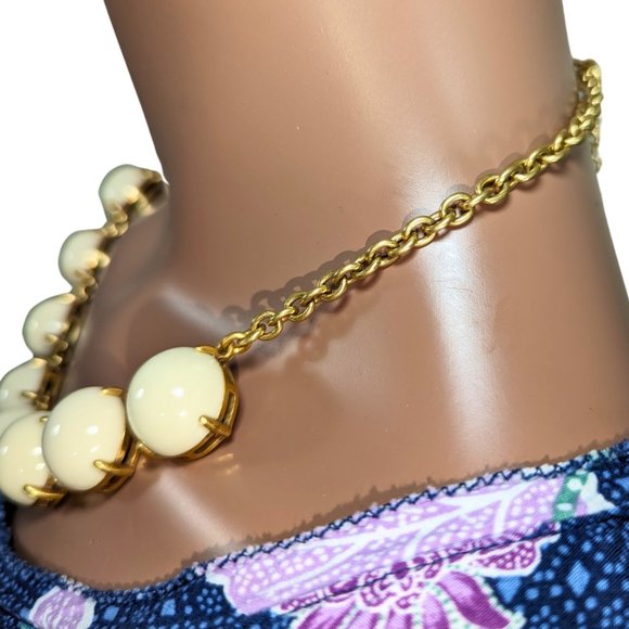 J.Crew Statement Fashion Necklace Gold Tone Ivory Round Bauble Gems 20" Length - Picture 5 of 8